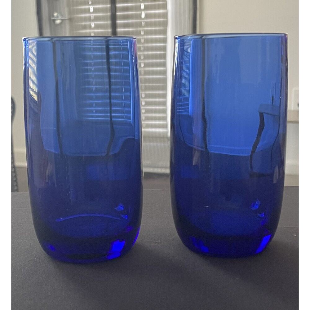 2-Vintage Cobalt Blue Round Bottom Tumbler / Drinking Glasses